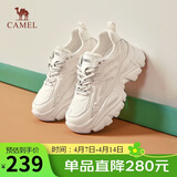 骆驼（CAMEL）老爹鞋女潮酷网布皮面拼接双系带厚底休闲鞋 L24S283079 米白 37