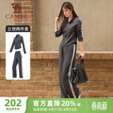 骆驼（CAMEL）立领健身女装撞色修身两件套运动服 Y24CAWL6620 墨灰 XL