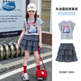 迪士尼（Disney）女童套装儿童2026夏新款格纹短袖裙子两件套女孩半身裙套装140