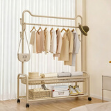 乾奉良品衣架挂衣服落地卧室衣帽架挂衣架立式置物架室内架子家用客厅房间 【奶油白120cm】猫耳朵款-双层 【碳钢材质+特厚加粗】