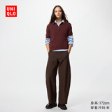 优衣库常规款女装针织廓形长裤/弯刀镰刀裤子483722 482287 482287/39棕黑色 2XL