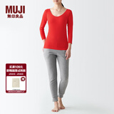 MUJI MUJI 女式 使用了棉的冬季内衣 U领八分袖T恤打底衫打底衣家居服 红色 XL
