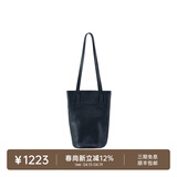 裘真慵懒遇水桶包女腋下单肩包复古通勤包头层植鞣牛皮包包 蓝色-小号