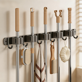 馨沛304不锈钢拖把挂钩【6钩5夹】免打孔扫把夹卫生间拖把夹置物架