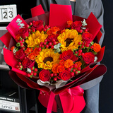 幽客玉品鲜花速递红玫瑰花束表白送女友老婆生日礼物全国同城配送 红玫瑰向日葵混搭花束