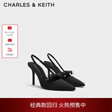 CHARLES&KEITH缎面蝴蝶结尖头高跟凉鞋女生日礼物送女友CK1-60361556 BLACK TEXTURED黑色纹理 39