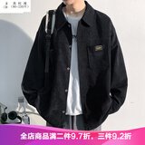 吴权湾胖子大码外套男士春秋季2026夹克学生休闲港风工装褂子宽松上衣服 黑色 4XL 穿180-200斤