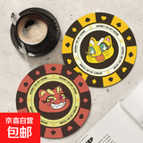 招财猫猫动画周边招财喜庆防滑吸水杯垫咖啡垫2mm厚越南橡胶安全 福顺喵&红运喵 2片装丨厚约2mm丨尺寸14x14cm