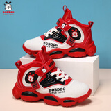 巴布豆（BOBDOG）童鞋男童运动鞋加绒二棉鞋秋冬季新款中大童儿童鞋子男童跑步鞋潮 黑红【皮面】XT7917 31 鞋内长19.8cm