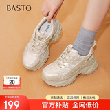 百思图老爹鞋猪皮时尚透气厚底增高女鞋D3656CM5 金色 37