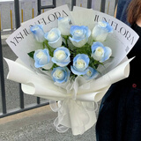 莱一刻鲜花速递玫瑰礼盒花束表白送女友老婆生日礼物全国同城配送 11朵碎冰蓝玫瑰花束