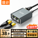 值计网线分线器一拖二 千兆网络一分二扩展器一进二出同时上网转接头 RJ45双网口延长器分接器 W118