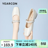 意尔康女鞋低跟浅口单鞋春秋气质通勤玛丽珍鞋女 11691W米白39