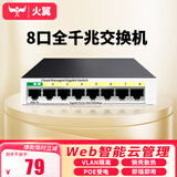 火翼8口千兆交换机 云管理网管监控网络网线分线器 分流器 金属机身