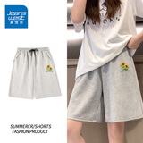 真维斯（Jeanswest）黑色休闲运动短裤女款夏季外穿中裤2026新款女士宽松百搭五分裤子 麻灰 优秀向日葵_K M