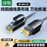 绿联超六类网线 纯铜万兆细线款CAT6A 10G成品跳线 电脑路由器光猫网络连接线线缆兼容千兆 0.5米70331