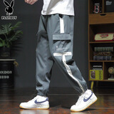 花花公子（PLAYBOY）工装裤男春夏季裤子男士休闲裤宽松束脚潮流长裤 灰色 L
