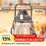 希乐大肚水杯大容量户外运动女儿童学生tritan刻度吸管塑料杯子 灰色