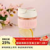 乐扣乐扣（LOCK&LOCK）咖啡杯耐热玻璃水杯子男女学生便携式双饮吸管杯随手杯500ML粉色
