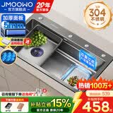 JMOOWO大单槽厨房5.0加厚水槽单槽304不锈钢洗菜盆一体盆压纹集渣盆四孔 5.0加厚【75*46cm】新款四孔集渣基础款