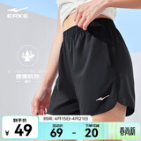 鸿星尔克运动裤女夏季新款清爽吸湿速干跑步健身运动短裤女子短裤五分裤 正黑 S