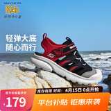 Skechers斯凯奇儿童包头凉鞋男童鞋夏季轻质防滑男大童大头沙滩鞋406511L 黑色/红色/BKRD 30