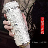 银杯子999银胆银水杯九龙银杯保温杯足银内胆雪花银水杯保健银茶 九龙亮银 高档皮盒+鉴定证书