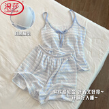 浪莎（LangSha）奶呼呼睡衣女夏季带胸垫吊带甜美薄款性感可外穿宽松家居服