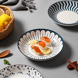 川岛屋日式陶瓷盘子菜盘家用新款网红深盘碟子餐盘高级感餐具 8英寸深盘(混色四只装)