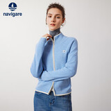 纳维凯尔意大利小帆船女士全羊毛针织衫毛衣开衫外套2334094503 蓝/白 XL 