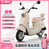 爱玛（AIMA）铅酸超长续航电动车电瓶车女士时尚成人代步外卖电动摩托车露娜 燕麦米【智能互联+1000W电机】