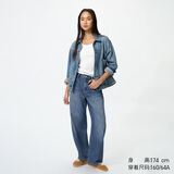 优衣库常规款女装男装宽松廓形牛仔裤/弯刀镰刀裤子479000 482280 482280/67海蓝色 34 /175/86A