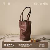 裘真慵懒遇水桶包女腋下单肩包复古通勤包头层植鞣牛皮包包 咖啡色-小号