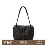 裘真复古001邮差包女单肩通勤大容量斜挎包植鞣头层牛皮包 黑色-中号 售罄不预售