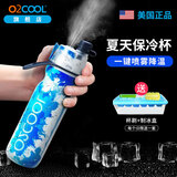 O2COOL喷雾水杯儿童学生喷水杯子成人户外运动健身保冷降温挤压软水壶 蓝色水滴590ml【可喷雾可喝水】