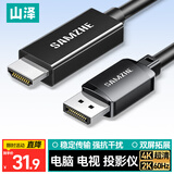 山泽DP转HDMI转接线4K超高清视频连接DisplayPort转HDMI接口转换器视频线电脑接电视显示器1.5米DH1015