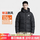 耐克NIKE男冬季短款连帽羽绒服 运动防寒外套 WR系列FB8178-010黑XL