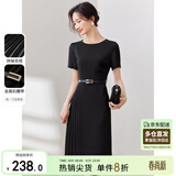 尚都比拉设计感拼接连衣裙夏季高级感气质百褶裙小个子中长裙子 雅黑色 M