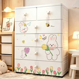 纳份爱加大加厚卡通抽屉式收纳柜婴儿童衣柜塑料储物柜玩具整理柜五斗柜 80面宽温馨兔（双小抽） 六层