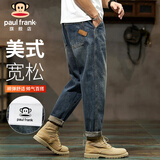 大嘴猴（paul frank）牛仔裤男士春秋季美式宽松裤子男裤阔腿休闲裤男 怀旧蓝色 34