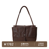 裘真复古001邮差包女单肩通勤大容量斜挎包植鞣头层牛皮包 咖啡色-大号