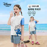 迪士尼（Disney）男女童短袖t恤2026夏新品亲子装儿童短袖T百搭短袖t恤粉蓝 160