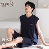 美即莱（MEIJILAI）睡衣男夏季莫代尔男士家居服冰丝凉感背心薄款夏天加肥加大码套装 7904 宝蓝 XL （身高175-180体重140-160）