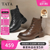 他她（TATA）靴子冬百搭时尚厚底马丁靴女短靴子百搭休闲 黑色（绒里） 37
