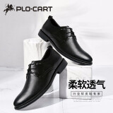 保罗盖帝（PLO-CART）新款男鞋商务正装通勤皮鞋系带结婚内增高大码男牛皮德比鞋 黑色头层牛皮款 37