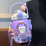 初和（CRUHRE）儿童水杯女夏季吸管杯高颜值塑料杯子饮水杯小学生男幼儿园大容量 太空舱紫+3D贴纸+姓名贴820ml