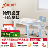 育才儿童桌椅花生桌可升降涂鸦幼儿园学习画画桌宝宝积木玩具游戏桌椅 小蓝鲸长方桌120X60CM 配一椅