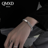 QMXD【刻字】古巴手链男款潮流韩版钛钢嘻哈个性男女生手链饰品送男友