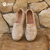 快乐玛丽（J&M）董璇同款渔夫鞋女夏季镂空透气布鞋休闲一脚蹬平底单鞋 粉红色 37