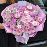 馨长存鲜花速递玫瑰向日葵混搭花束生日礼物全国同城配送 蝴蝶兰紫玫瑰混搭紫色系花束